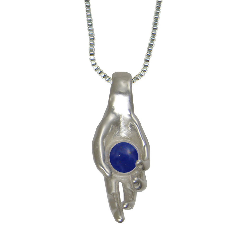 Sterling Silver Healing Hand Pendant With Lapis Lazuli